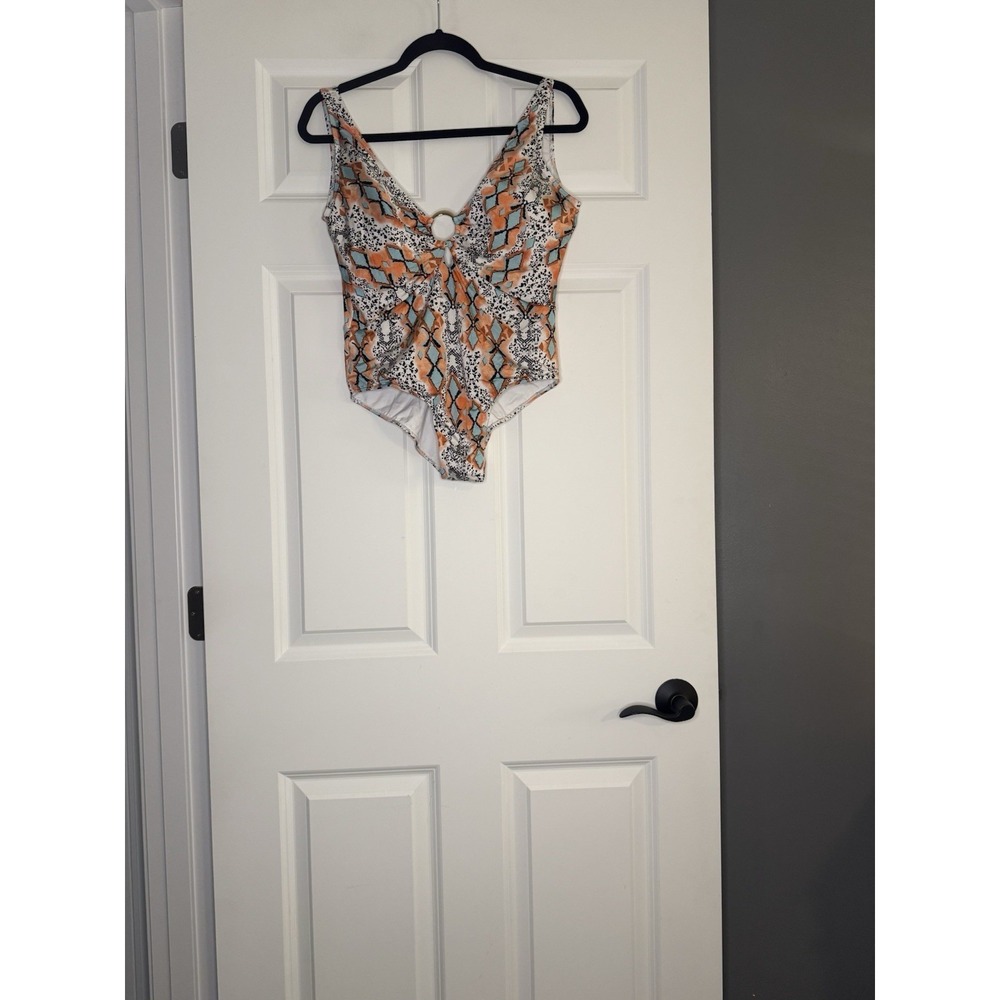 Guria Tulum Ring V Neck One Piece Geometric Print Swimsuit Large